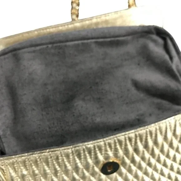 Bally Gold Quilted Lambskin Leather Crossbody Bag Purse Gold Chain Small Vintage - Picture 13 of 15